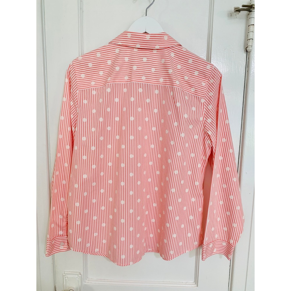 Chicos No Iron Button Down Coral Striped Polka Dot Shirt Size 2 (L-12) - Picture 4 of 14